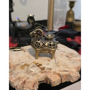 Aries Zodiac Brass Ram Incense Burner Horned God Mini Cone Censer Statue